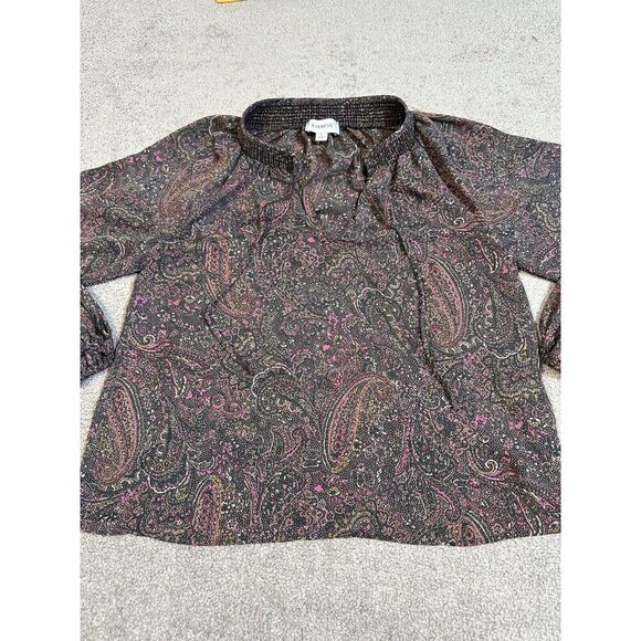 Evereve Blouse Womens Small Brown Pink‎ Paisley Kyra Peasant Blouse V Neck - Picture 4 of 13